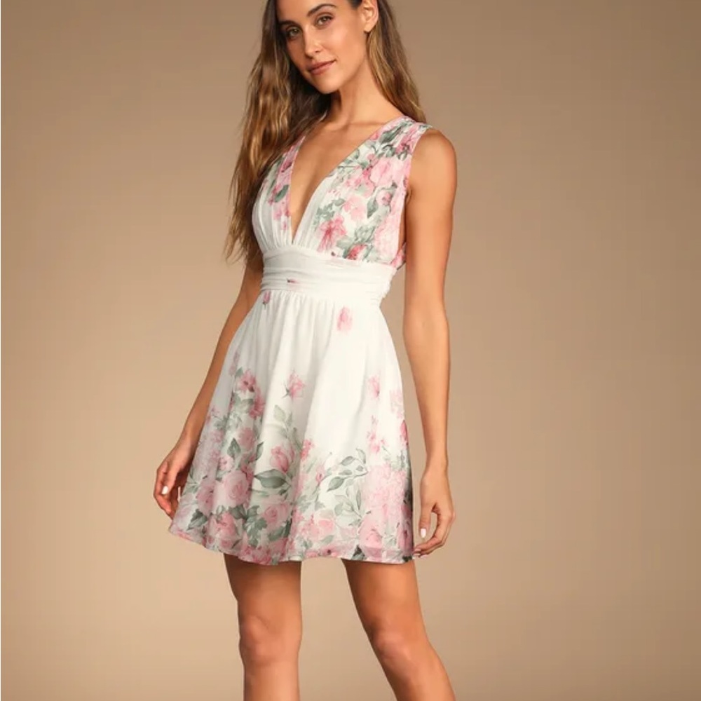 New Lulus Garden Wanderings White Floral Mini Dress, Size Medium